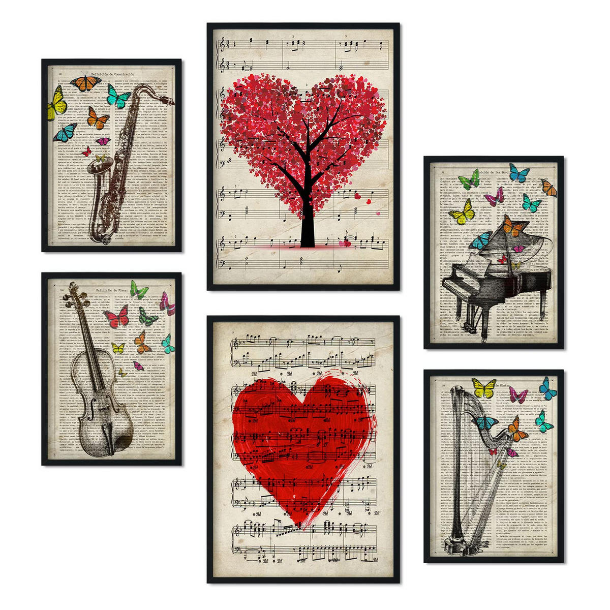 POSTER Set Mit 6 Vintage Musik Sammlung A3 & A4 Rahmenlos - Klar, Papier (29/3cm) - Nacnic