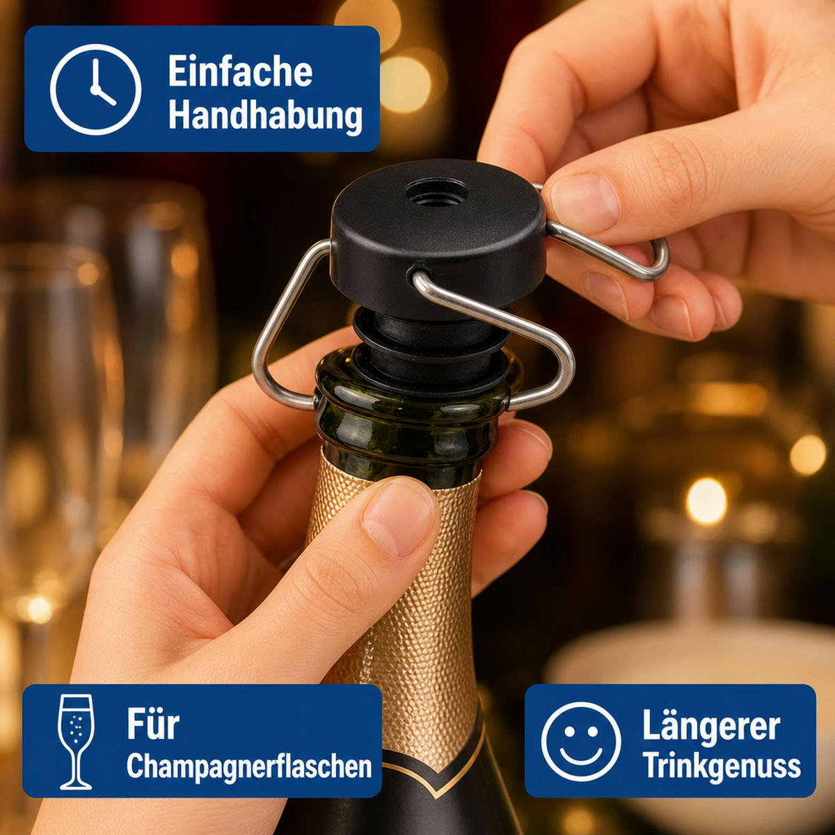 FLASCHENVERSCHLUSS Tip Top Universal - Weinverschluss & Bierverschluss | Wiederverschließbar - Schwarz, Kunststoff (6/6/6cm) - ich-zapfe