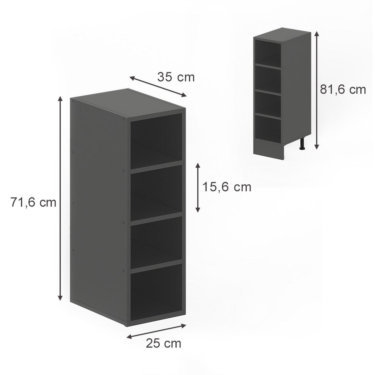 AUFBEWAHRUNGSREGAL Rula, Anthrazit, 25 x 81.6 cm - Anthrazit, Holzwerkstoff (25/350/35cm) - Vicco