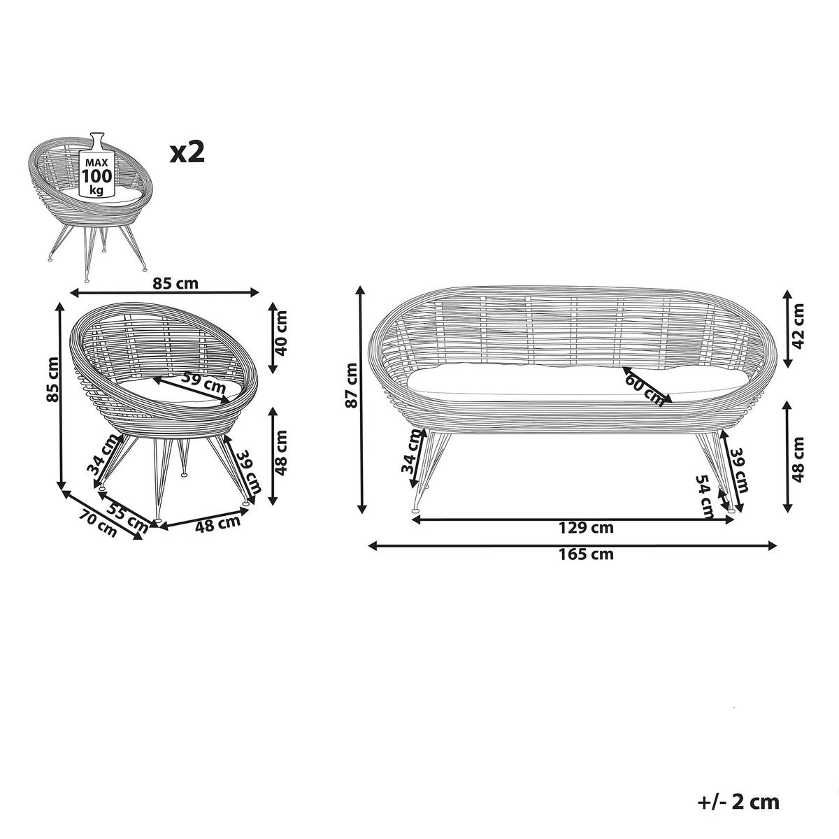 LOUNGE-SET 4-sitzer Rattan Natürlich Maratea - Naturfarben, Naturmaterialien - Beliani