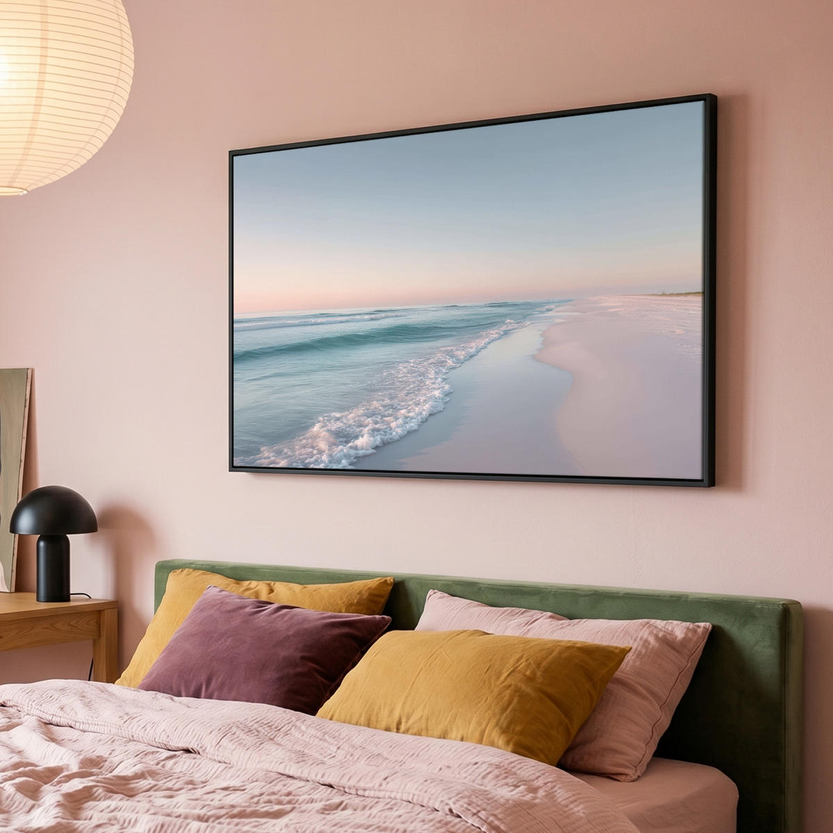LEINWAND Bilder mit Rahmen - Küstenlinie - Pastell - Wasser - 120x80 - Pastellblau, Textil (120/80cm) - MuchoWow