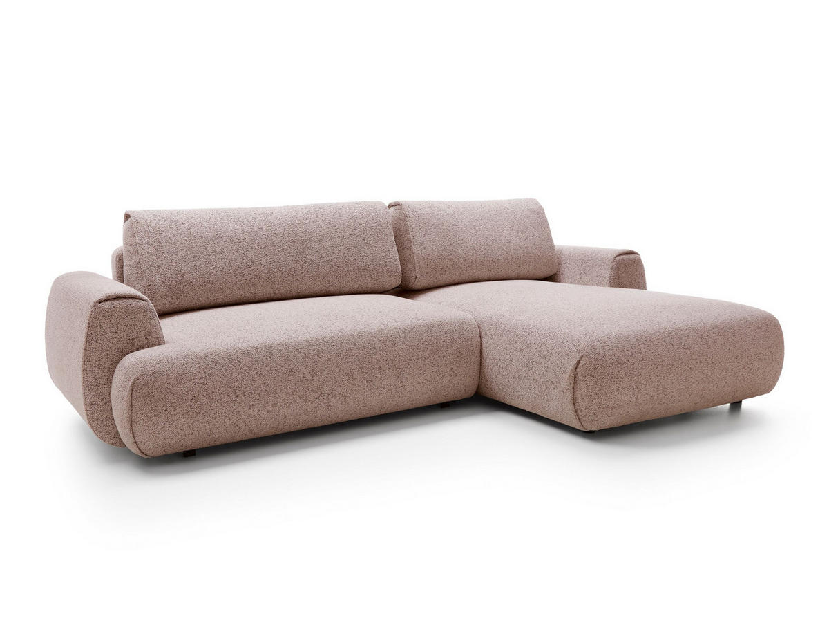 ECKSOFA ZEST Rosa Geflochtener Stoff mit Schlaffunktion - Rosa, Holz (270/167cm) - MASSENO