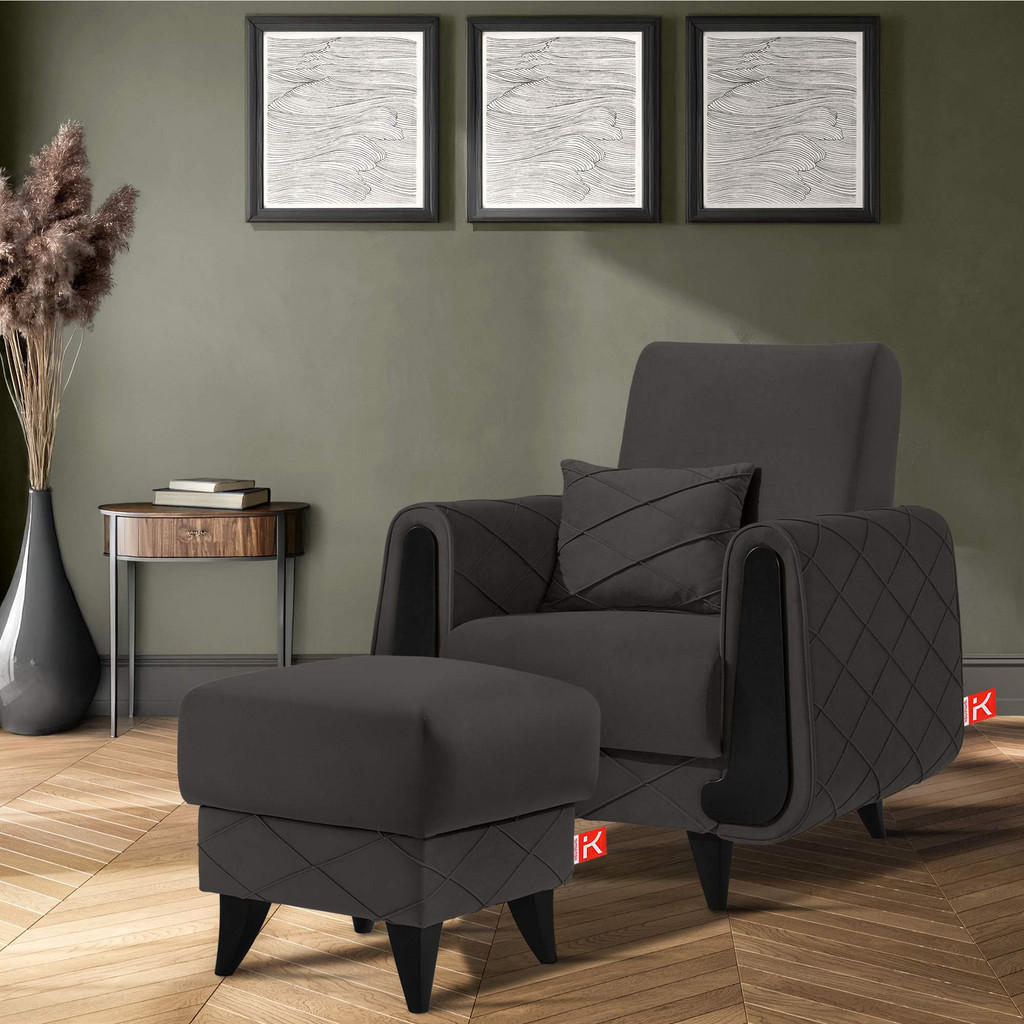 Thumbnail - Konsimo® Hocker, Anthrazit, Holz, Holzwerkstoff, Textil, Fichte, Kiefer, 53x49x53 cm, Wohnzimmer, Hocker, Sitzhocker