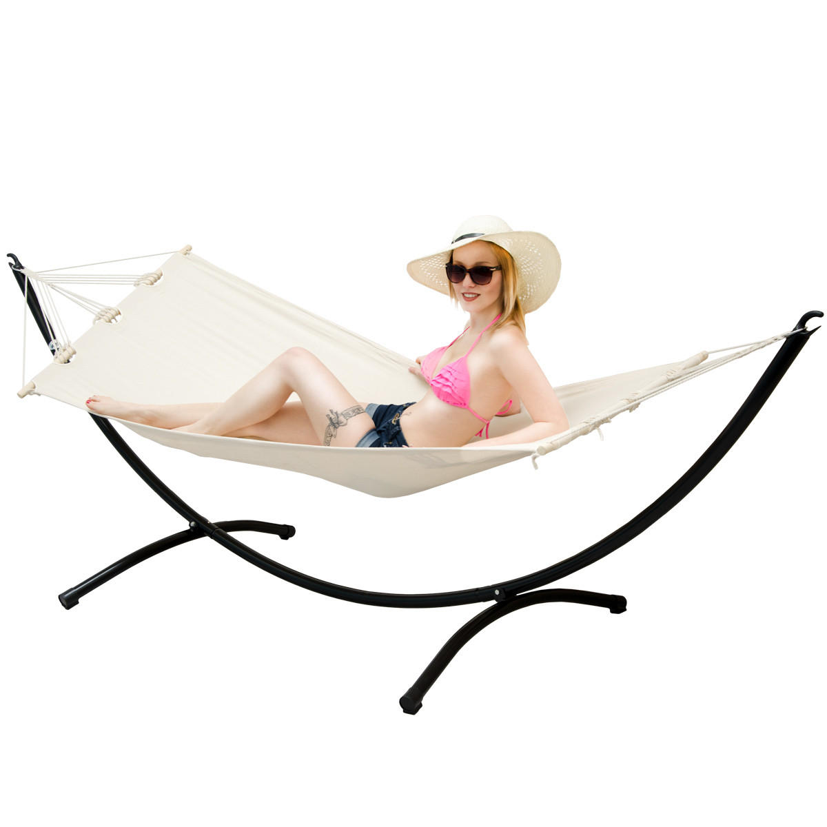 HÄNGEMATTE mit Gestell, 300/100cm, beige - Beige, Metall (100/90/300cm) - Amanka