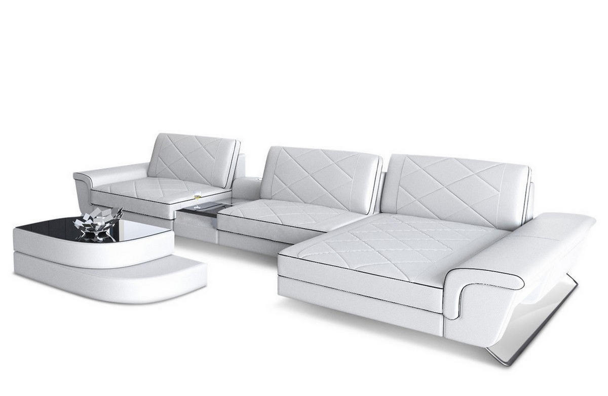 LEDERSOFA Bari L - Schwarz/Weiß, Leder (369/197cm) - Sofa Dreams
