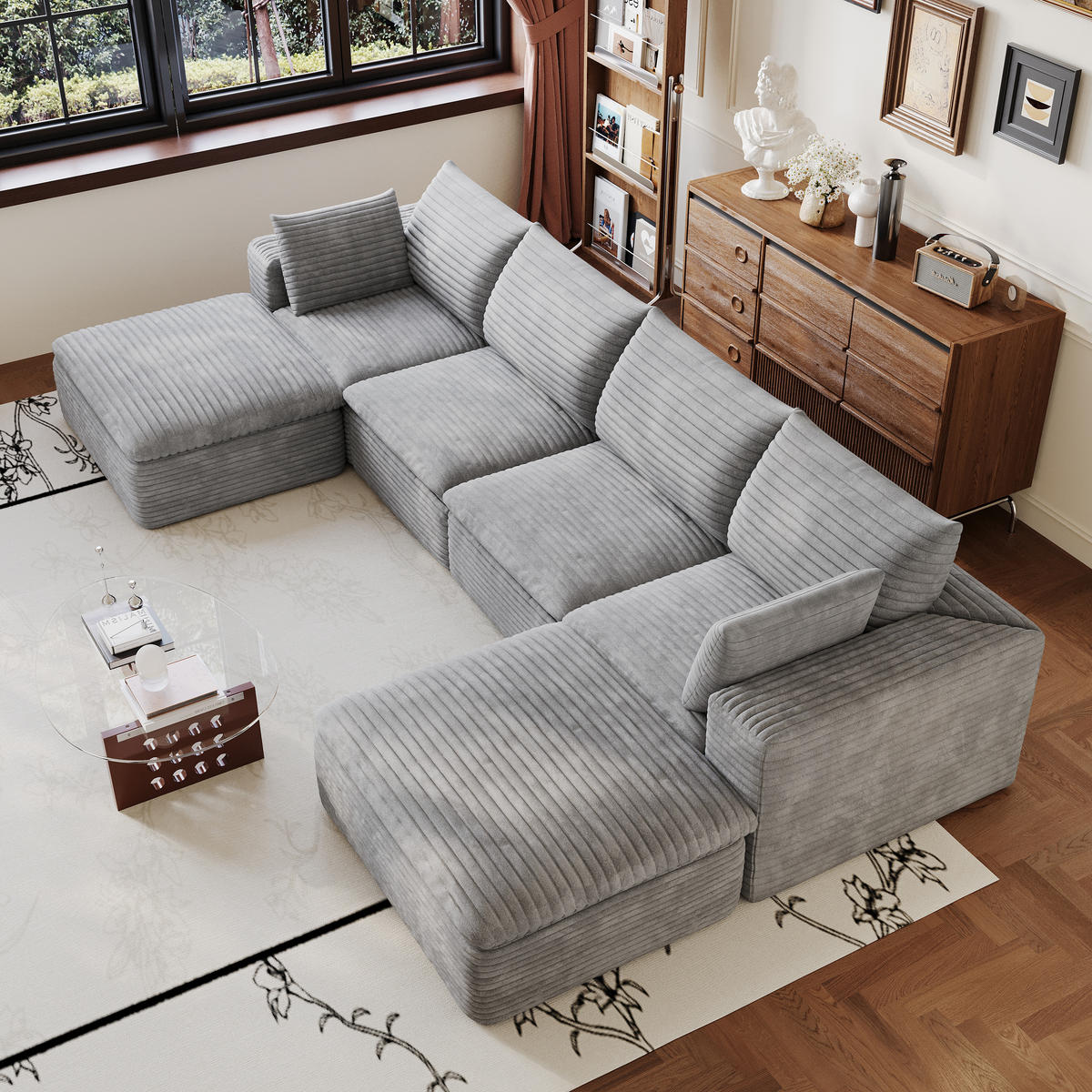 WOHNLANDSCHAFT DE-34773 4-Sitzer mit abnehmbare Polsterung Grau - Grau, Textil (160/60/340cm) - ComfortXL