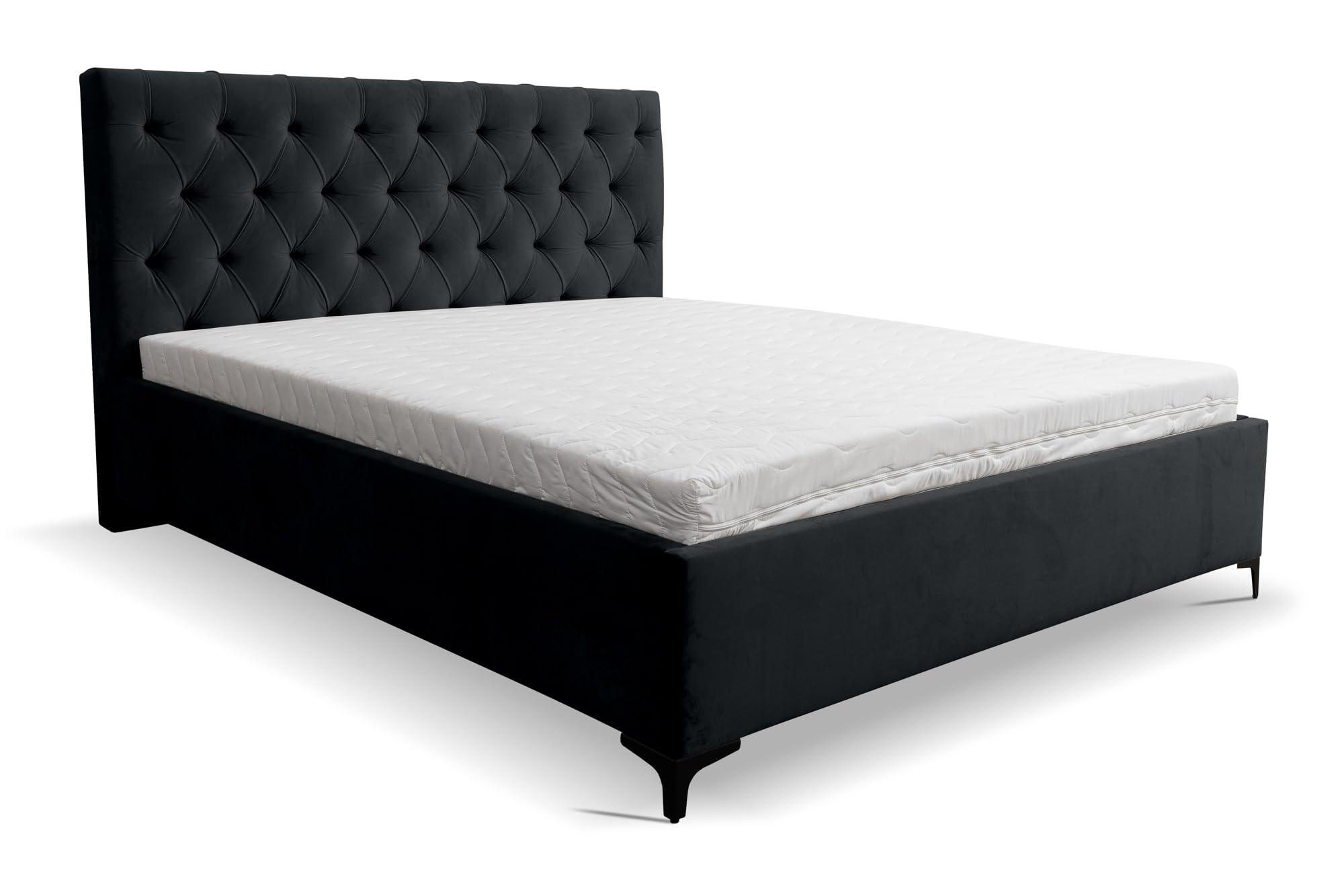 POLSTERBETT CHESTERFIELD mit Bettkasten Velour Stoff 140 x 200 cm - Schwarz, Holzwerkstoff (140/200cm) - VENASI MÖBEL