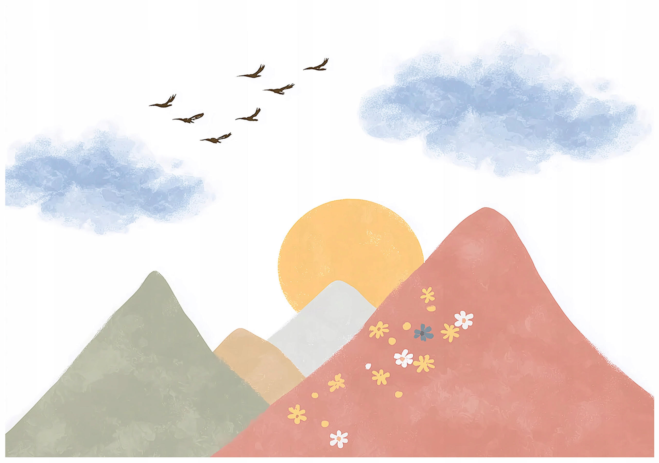 FOTOTAPETE Gebirge Vögel Bunt 200x140 cm - Multicolor, Papier (200/140cm) - Wallarena