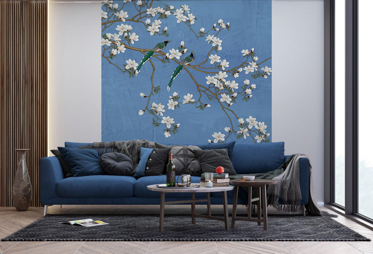 FOTOTAPETE Blütenzweige 270 x 225 cm - Blau, Papier (270/225cm) - Sanders & Sanders