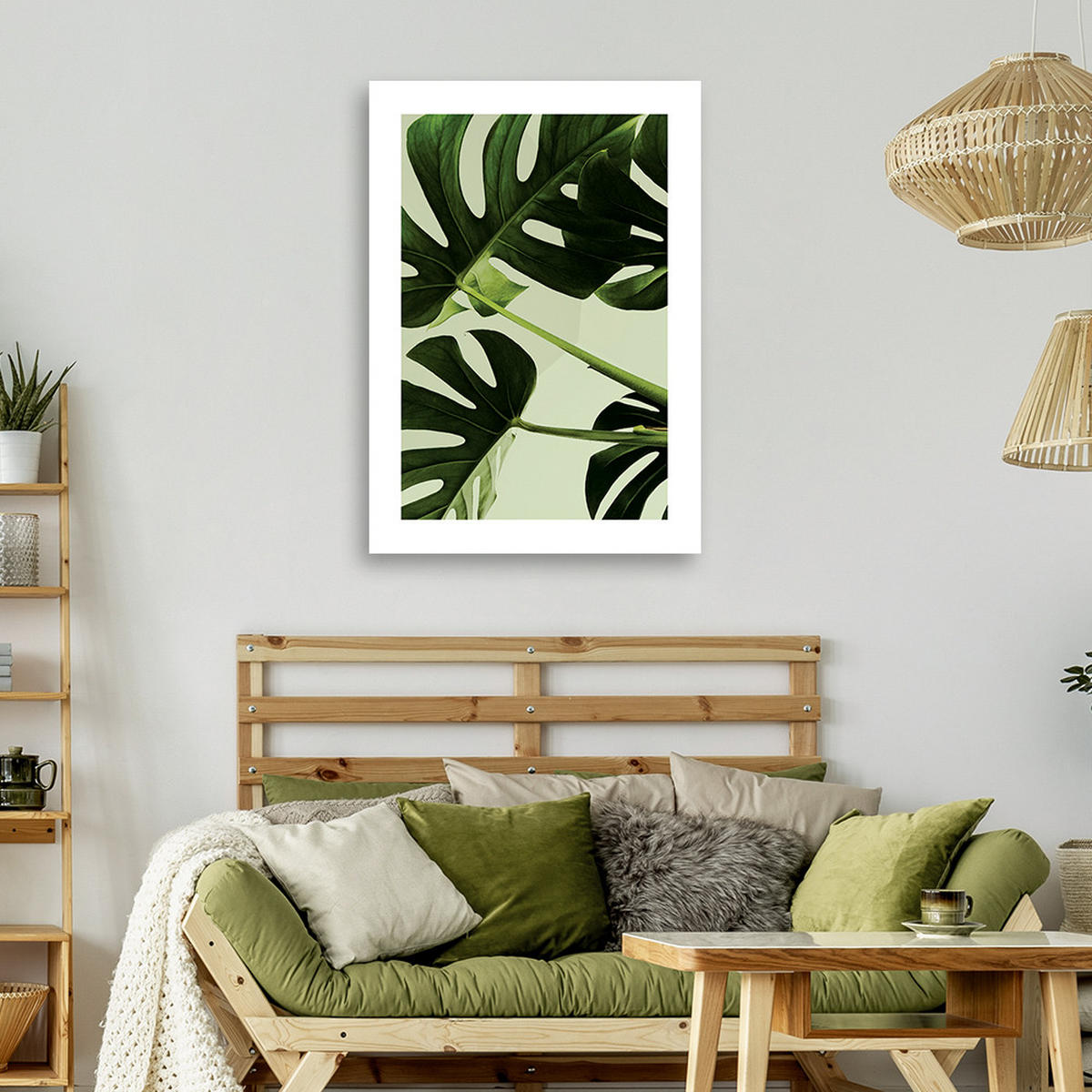 WANDBILD grüne monstera blätter - Grün, Textil (40/60cm) - Feeby