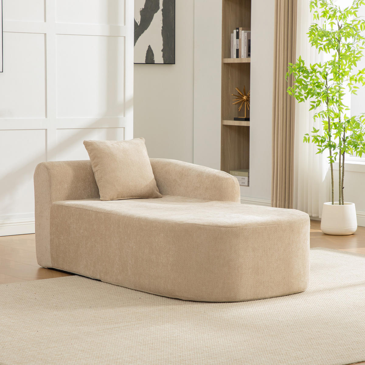 RÉCAMIERE DE-35127 rechte mit Chenille-Bezug Hellkhaki - Sandfarben, Textil (99/80.5/172cm) - ComfortXL