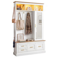 GARDEROBE Flur Set Spiegel Sitzbank Schuhschrank Haken 80cm Weiß - Weiß, Holzwerkstoff (110/180/32cm) - FLIEKS