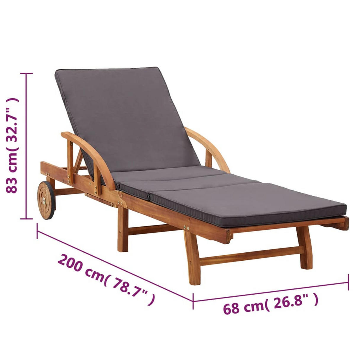 SONNENLIEGE Mit Auflage Massivholz Akazie - Braun, Holz (68/83/200cm) - vidaXL