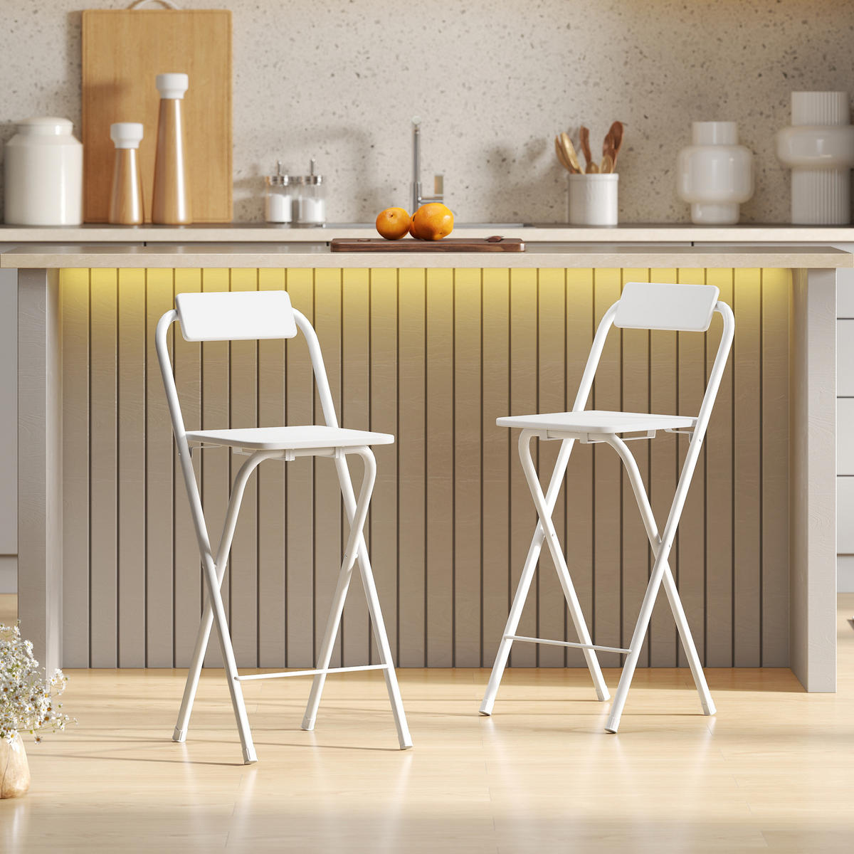 TRESENSTÜHLE 2ER-SET aus MDF Stahl Weiß - Weiß, Holzwerkstoff/Metall (37/87/45cm) - HOMCOM