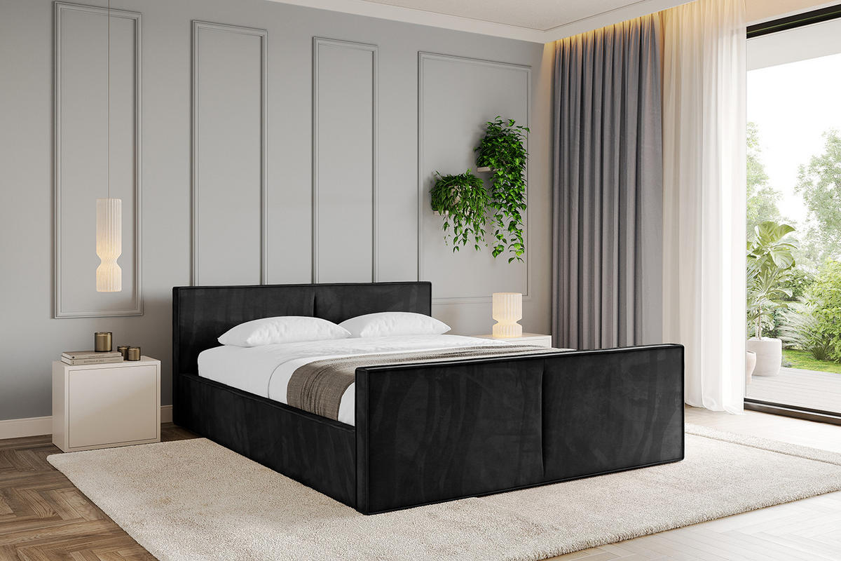 POLSTERBETT mit Bettkasten, Fußteil und Lattenrost, Boxbett ohne Matratze - EMMI-Z-V1 120x200 Schwarz - Schwarz, Holzwerkstoff/Textil (120/200cm) - ALTDECOR