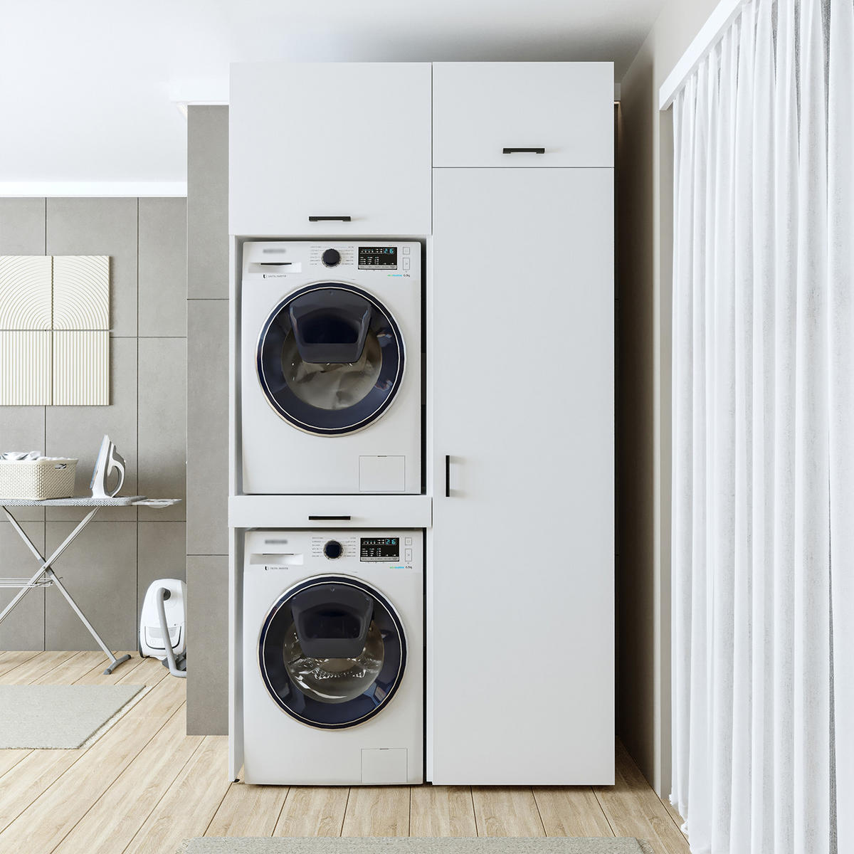 WASCHMASCHINENSCHRANK DUO-I 127cm Breit, 240cm Hoch - Weiß, Holzwerkstoff (127/240/67cm)