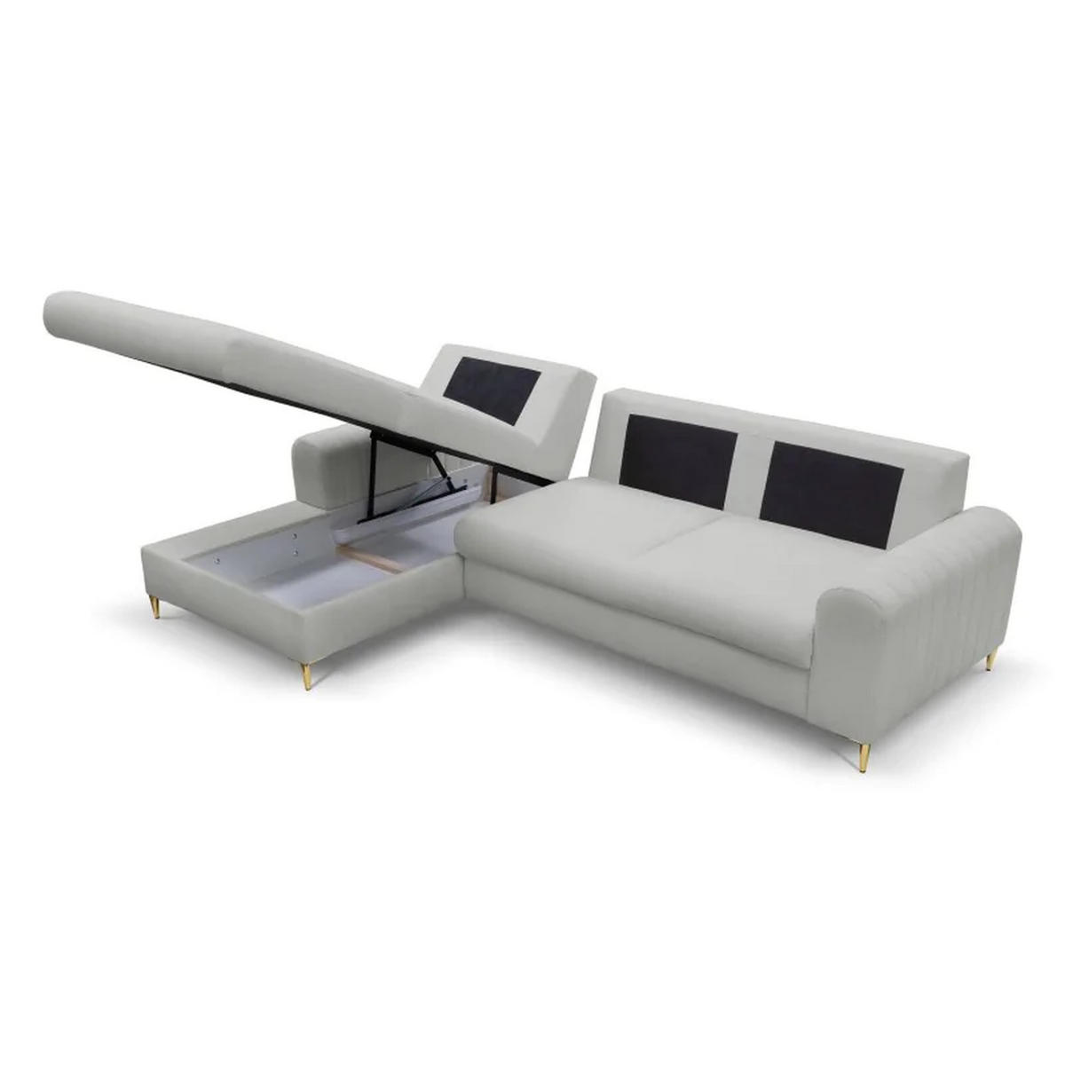 ECKSOFA MANGO, Eckcouch in L-Form mit Schlaffunktion und Bettkasten, Farbe: Grau, Velourstoff, Ottomane Links - Grau, Textil (251/164cm) - Sepro Meble