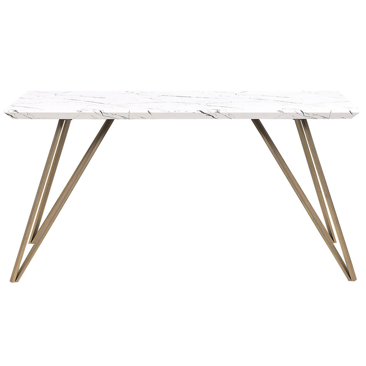 ESSTISCH 150/80/75 cm Weiß, Goldfarben Rechteckig Molden - Weiß, Holzwerkstoff (150/80/75cm) - Beliani