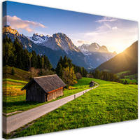 LEINWANDBILD Hütte in den Bergen Landschaft 120x80cm - Grün, Textil (120/80cm) - Feeby