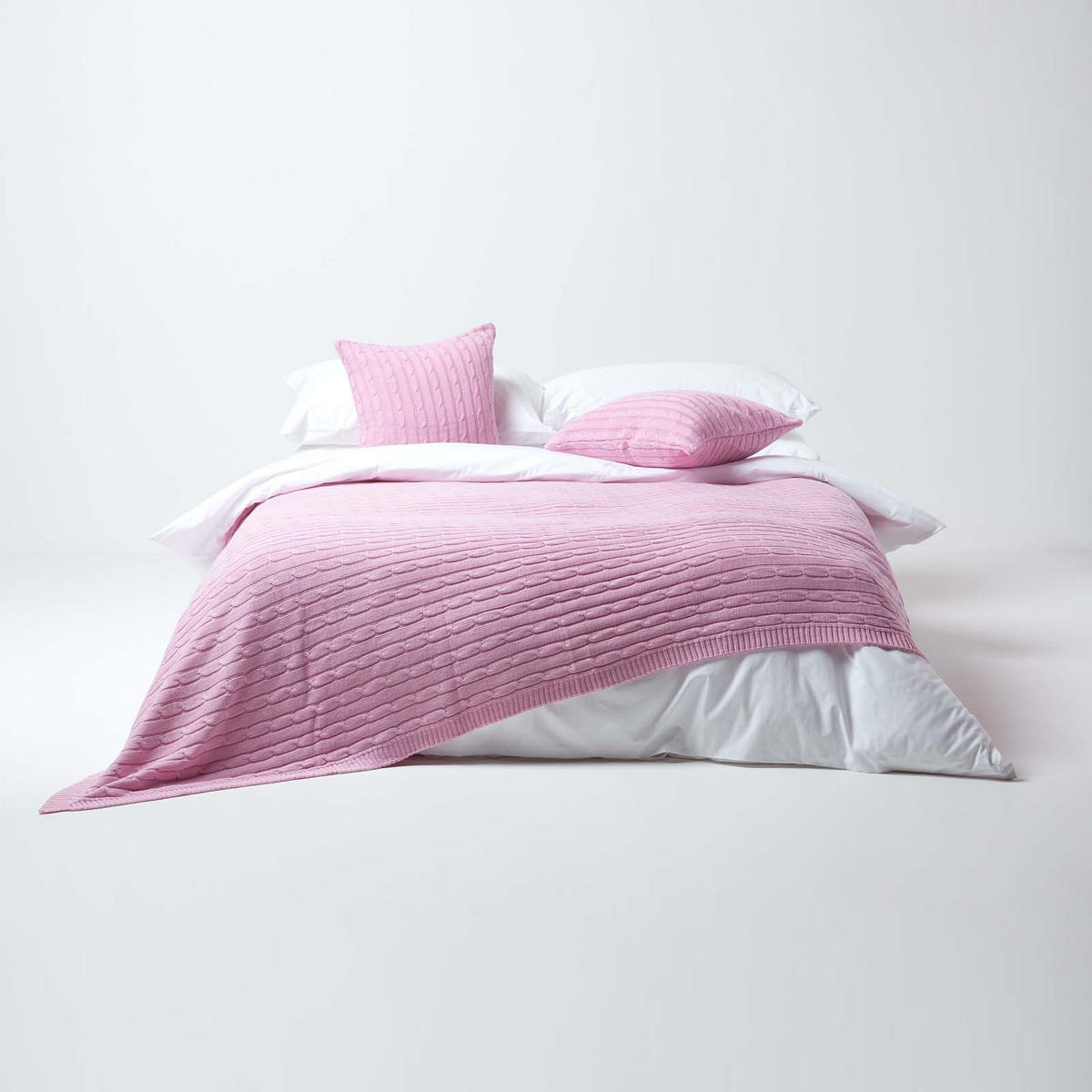 STRICKDECKE 150/200 cm, Baumwolle mit Rautenmuster - Rosa, Textil (150/200cm) - Homescapes