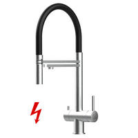 NIEDERDRUCK-3-WEGE-KÜCHENARMATUR, Edelstahl Massiv aus Chirurgenstahl, Gebürstet und Schwarz, 2-Strahl-Brause - Schwarz, Metall (24/49/24cm) - VIZIO
