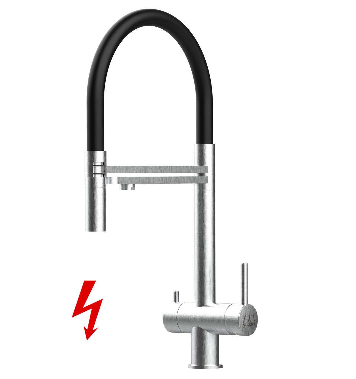 NIEDERDRUCK-3-WEGE-KÜCHENARMATUR, Edelstahl Massiv aus Chirurgenstahl, Gebürstet und Schwarz, 2-Strahl-Brause - Schwarz, Metall (24/49/24cm) - VIZIO