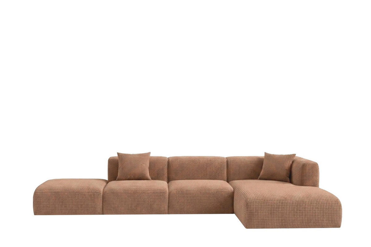 ECKSOFA L-Form mit Hocker, Chenille-Stoff Cremona, Hellbraun, Rechts, GRETA - Hellbraun, Holz (386/179cm) - Kaiser Möbel