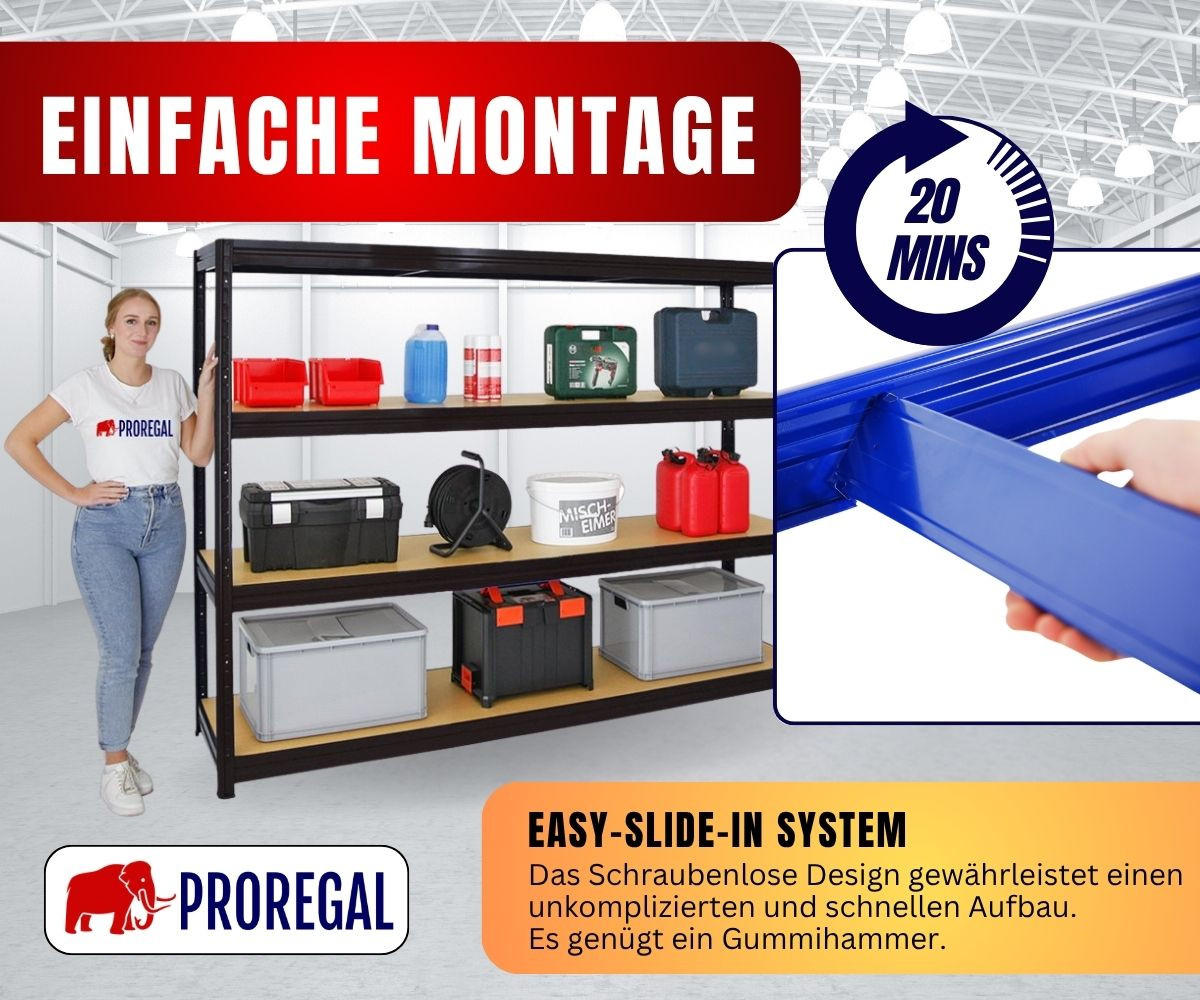 SCHWERLASTREGAL Dino 180x240x60 cm Fachlast 450kg Schwarz - Schwarz, Metall (240/180/60cm) - PROREGAL