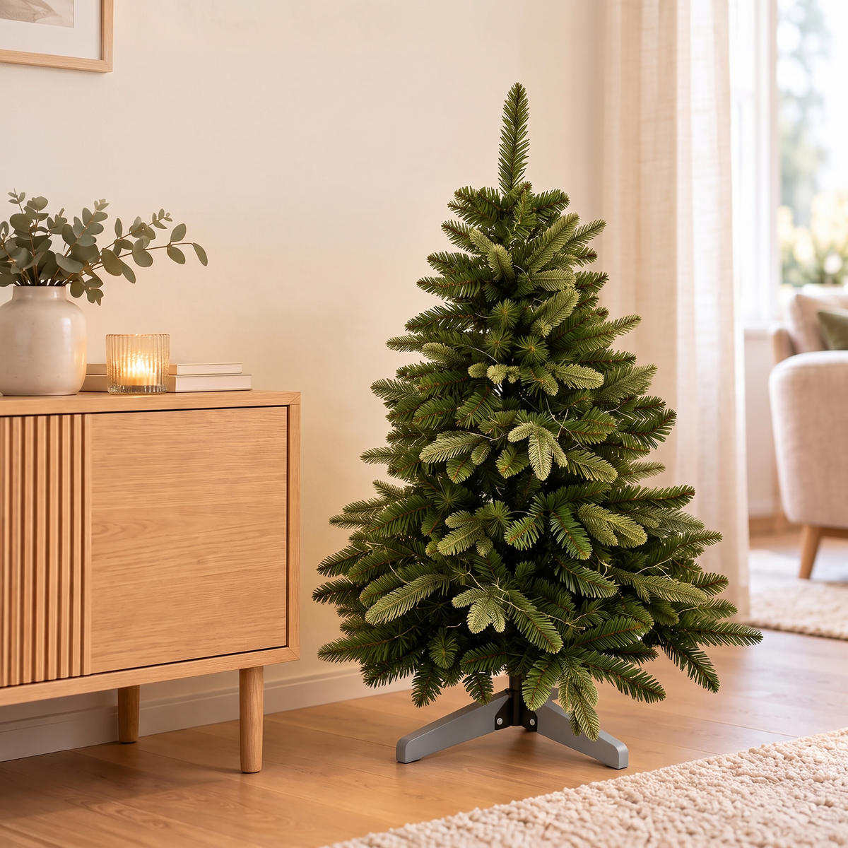 STROMEK Zelený umělý Nordmannova jedle 120 cm - tmavě zelená, dřevo/plast (120cm) - Relaxdays