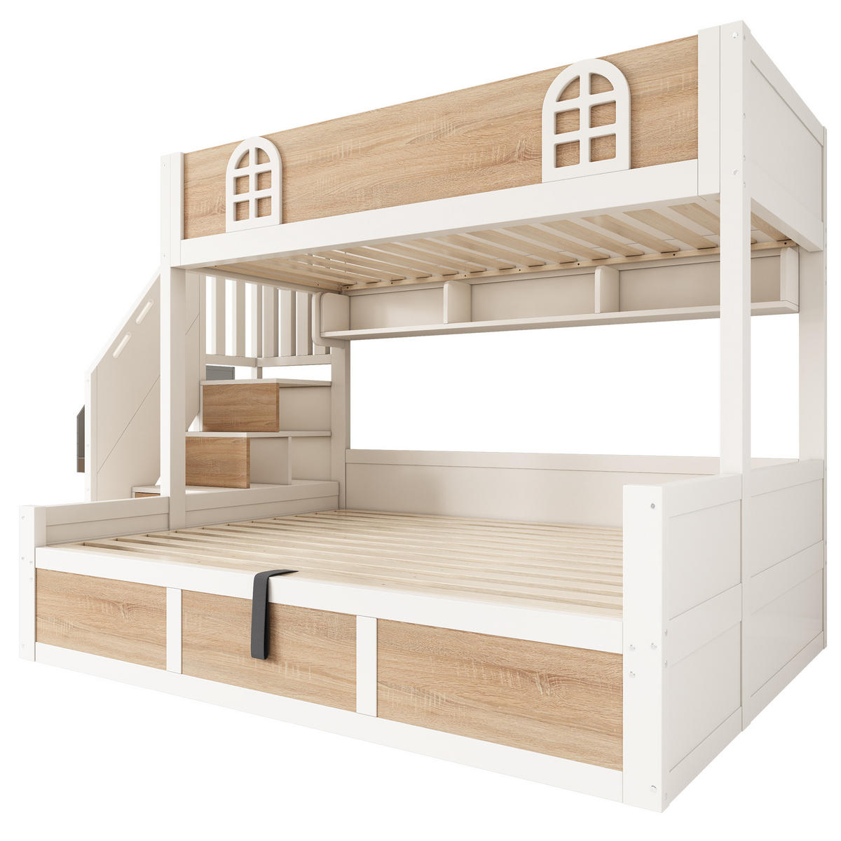 ETAGENBETT 90/200 cm & 140/200 cm in Weiß & Natur mit Stauraum, Regal und 4 Stufen - Weiß/Naturfarben, Holz/Holzwerkstoff (140/200cm) - WISHDOR
