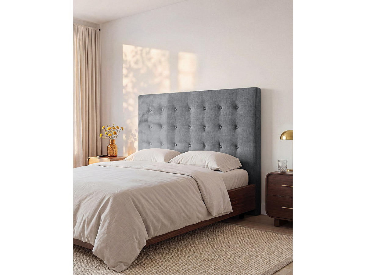 BETTKOPFTEIL - 2 Personen - Stoff - Grau - - Grau, Textil (184.5/125/9.5cm) - Vente-Unique