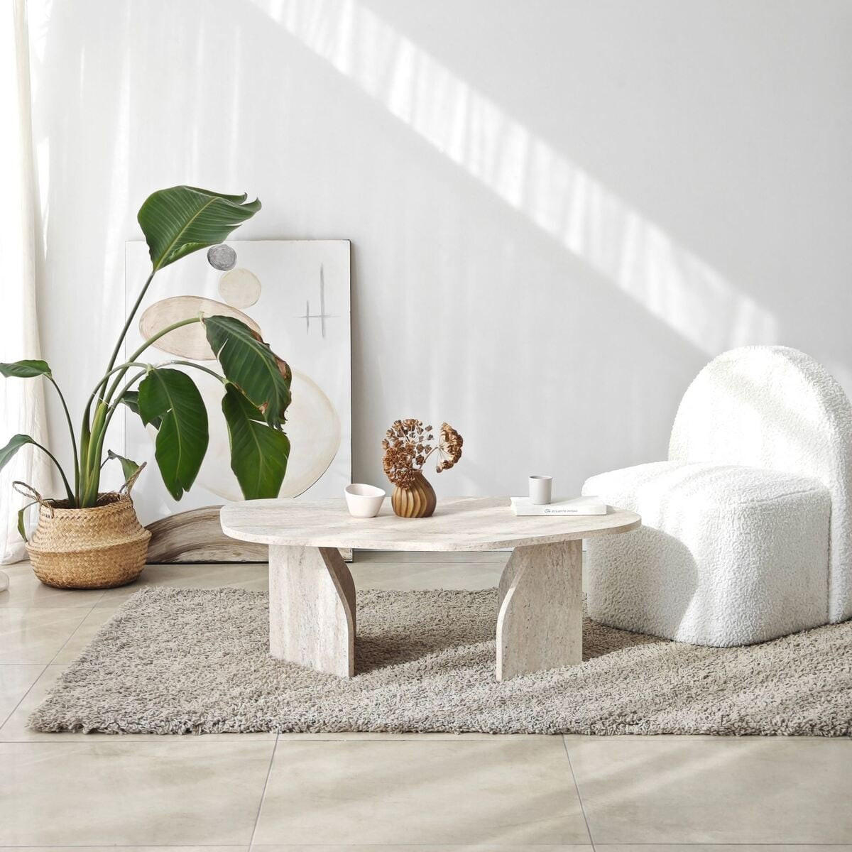 COUCHTISCH mit organisch geformter Tischplatte und breiten Beinen 100/60/35 cm - Beige, Holzwerkstoff (66/60/35cm) - Calicosy