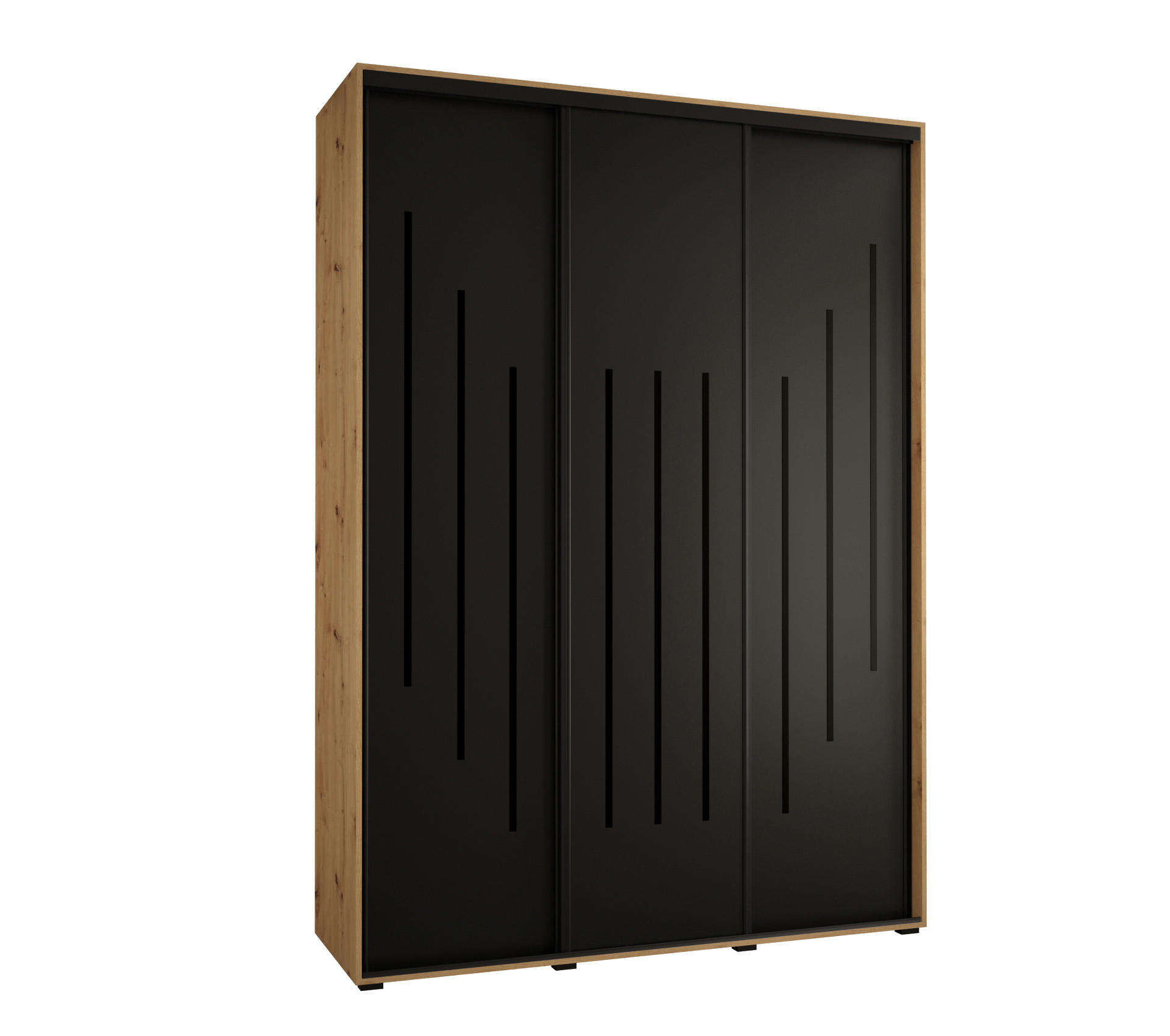 Abiks Möbel Schwebetürenschrank Eiche Artisan, Schwarz, Schwarz 180x235x45 cm