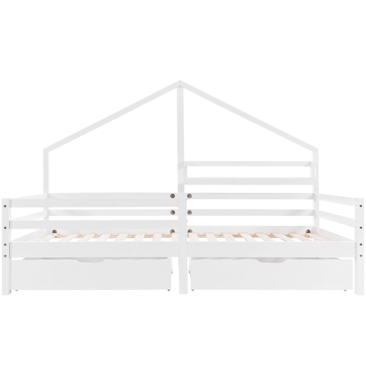 HAUSBETT 90/200 cm Weiß mit Schubladen aus Kiefernholz - Weiß, Holzwerkstoff (90/200cm) - OKWISH