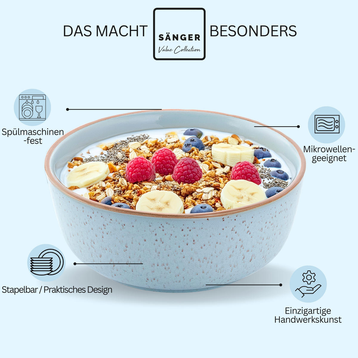 SCHALEN SET RIO LAGUNE - 4 teilig aus Steingut - Blau, Keramik (20cm) - Sänger