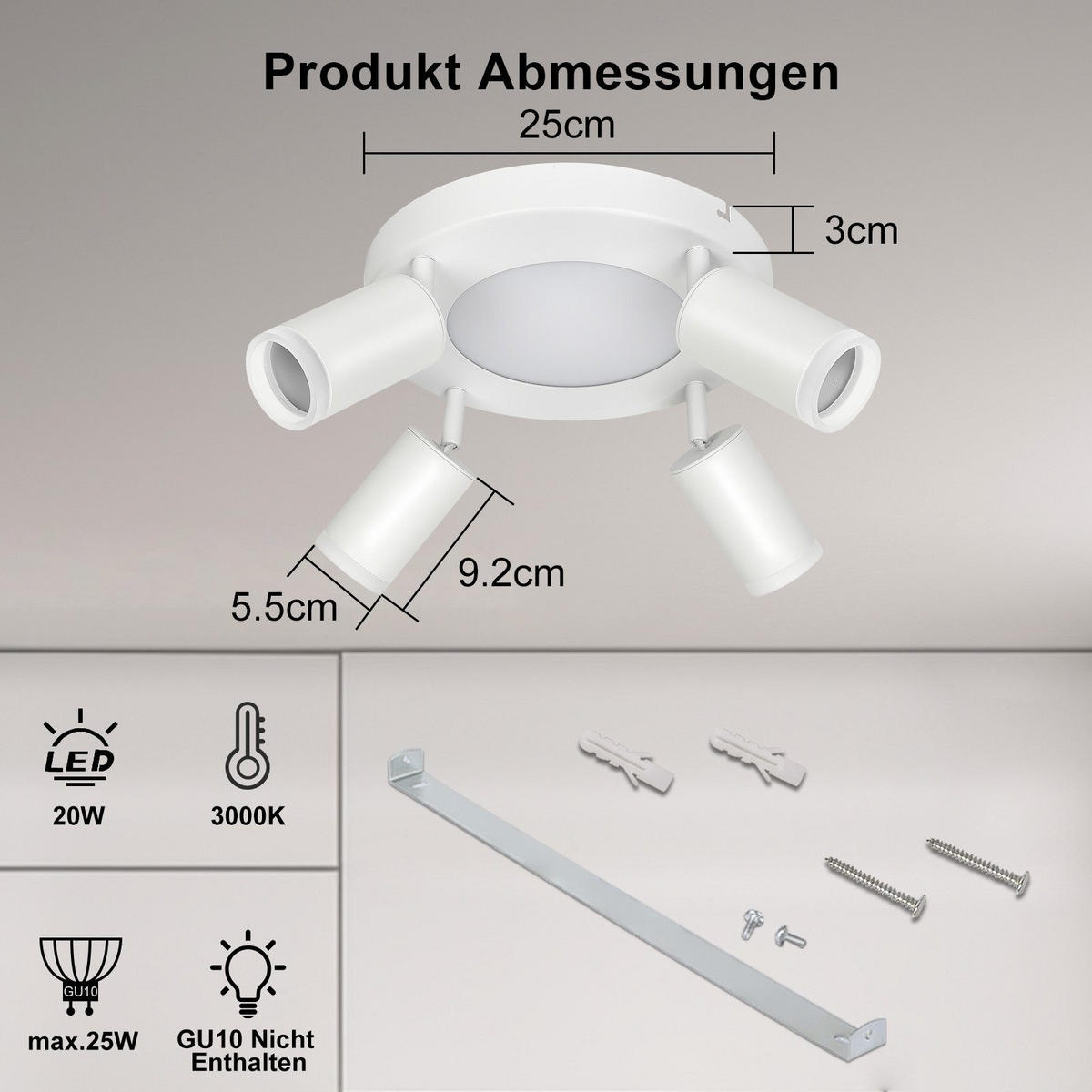STRAHLER Bogen 4-flammig 25/25/16.9 cm - Weiß, Metall (25/25/16.9cm) - Nettlife