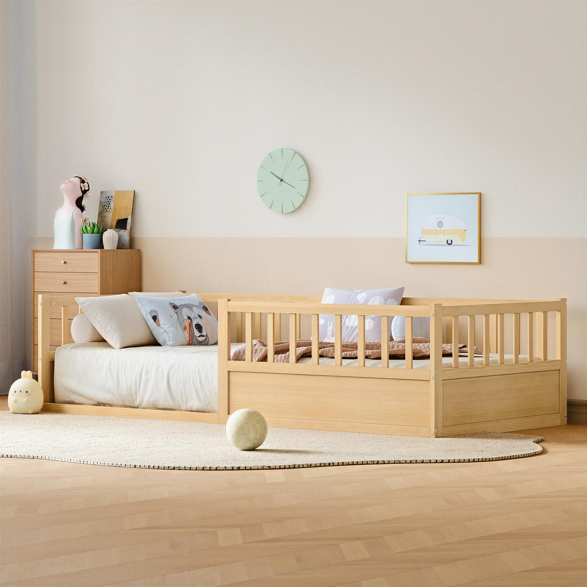 KINDERBETT 90/200 cm in Natur mit Lattenrost und offener Seite - Naturfarben, Holzwerkstoff/Metall (90/200cm) - WISHDOR