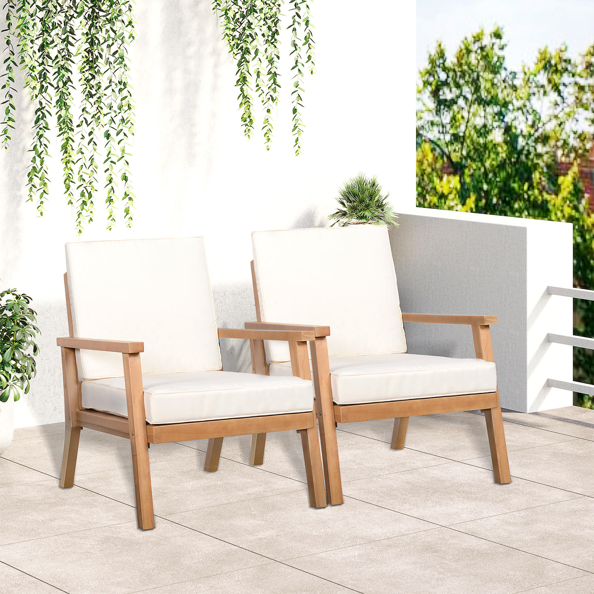 GARTENMÖBEL Set, Pappelholz, Braun+Beige - Beige/Braun, Holz/Kunststoff - Outsunny