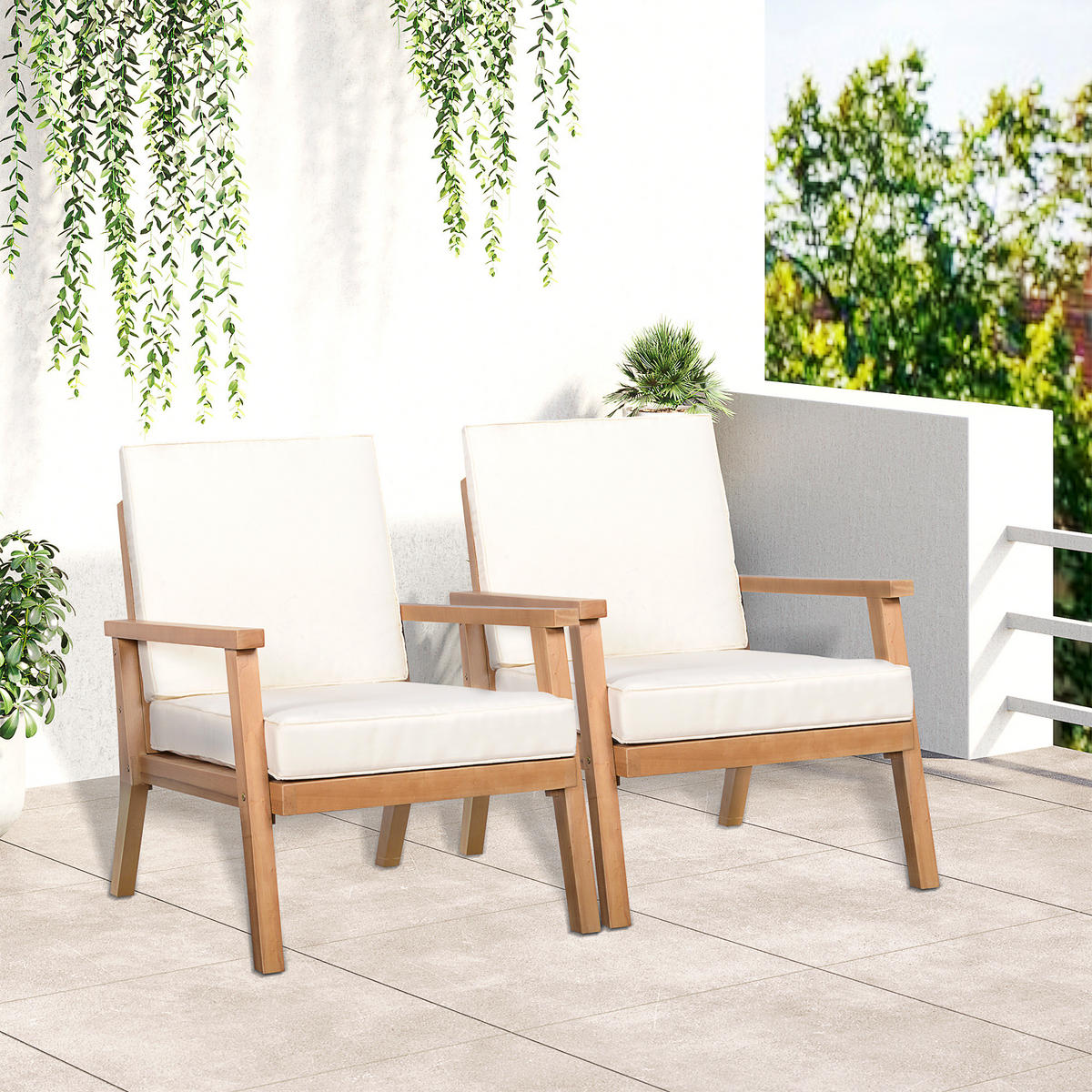GARTENMÖBEL Set, Pappelholz, Braun+Beige - Beige/Braun, Holz/Kunststoff - Outsunny
