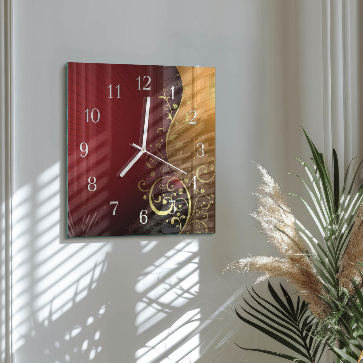 WANDUHR 30x30 cm - Abstraktion - Rot, Glas (30/30/0.4cm) - TULUP