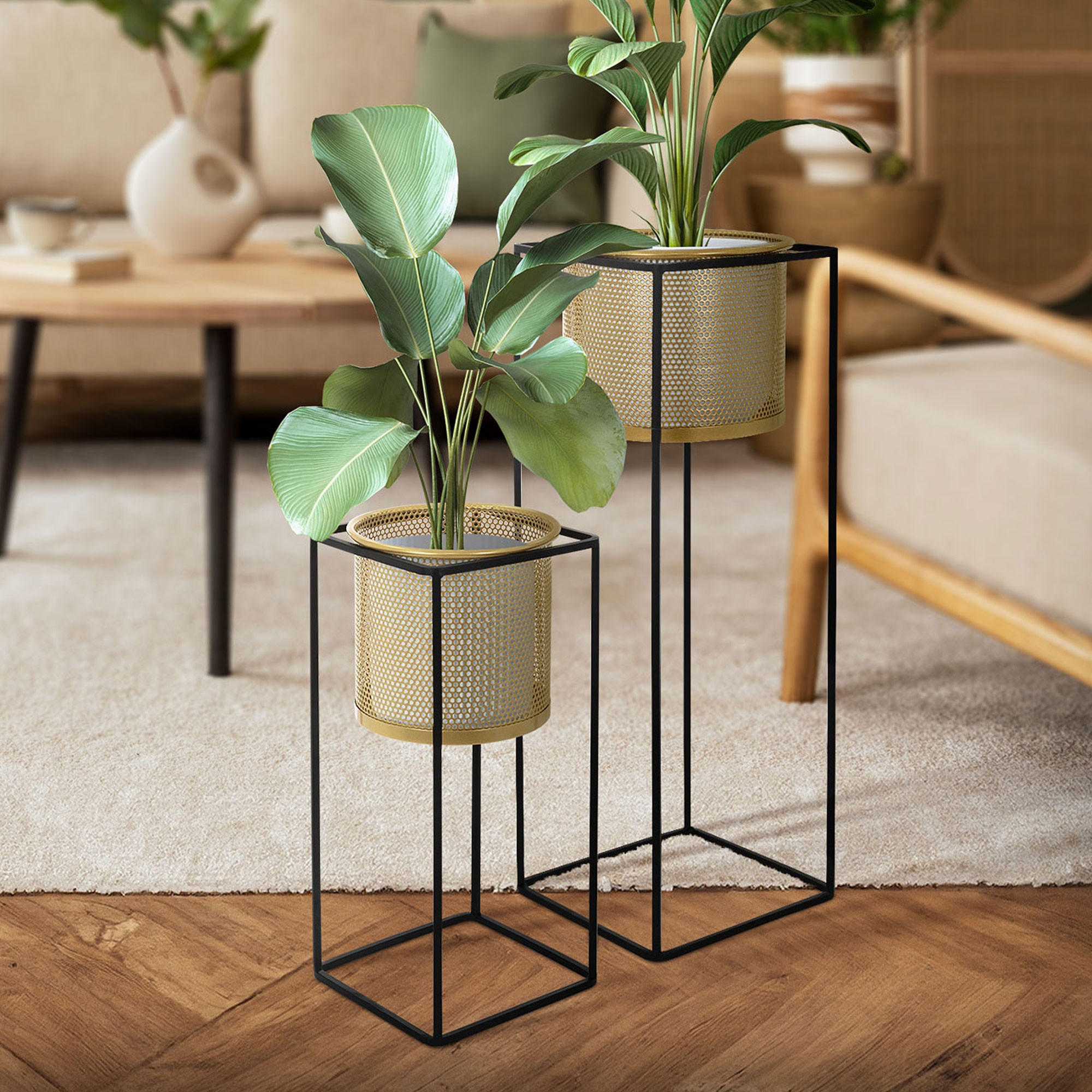 BLUMENSTÄNDER 2er Set - Goldfarben, Metall (25/25/71cm) - ML-DESIGN