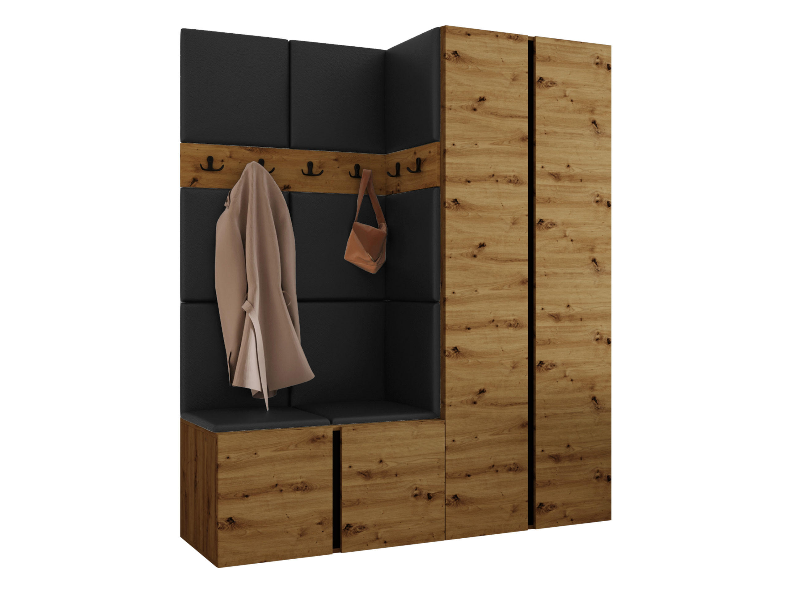 MOBILIER PENTRU HOL Orion III - stejar Artisan/negru, material plastic/compozit lemnos (158/186/46cm) - MIRJAN24