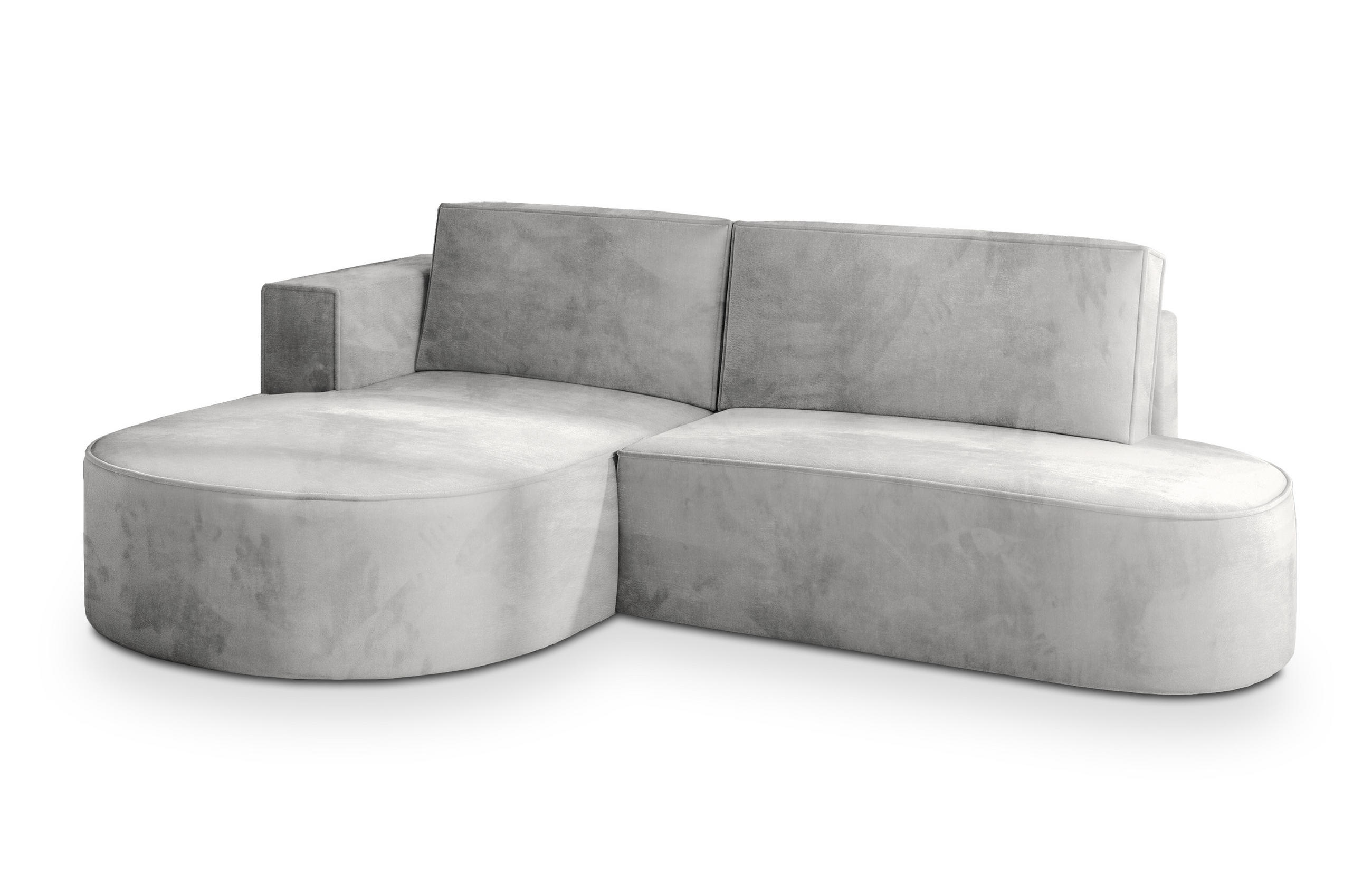 ECKSOFA CORTIO M L-S Hellgrau Velours-Stoff mit Schlaffunktion - Hellgrau, Holz (265/174cm) - MASSENO
