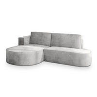 ECKSOFA CORTIO M L-S Hellgrau Velours-Stoff mit Schlaffunktion - Hellgrau, Holz (265/174cm) - MASSENO