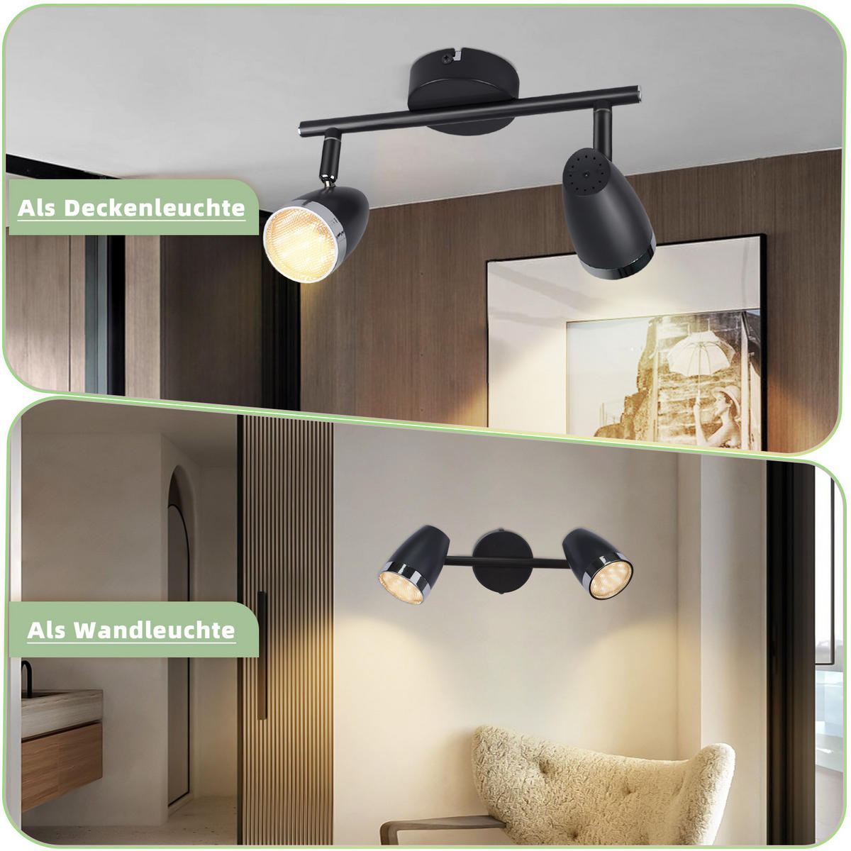 DECKENSTRAHLER Flacker 15.5/5.6/25 cm - Grau, Kunststoff (25/15.5/5.6cm) - ZMH