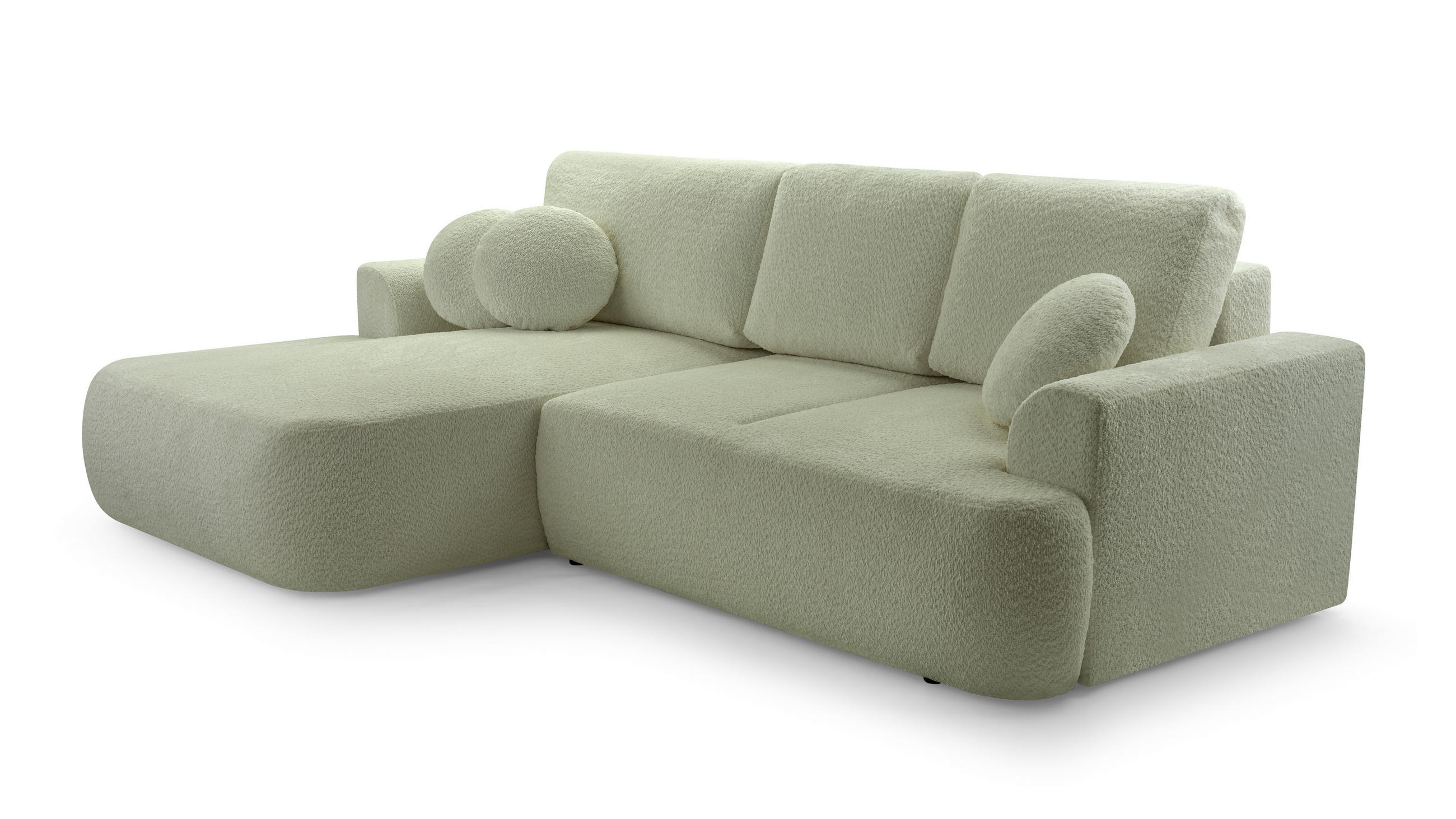 ECKSOFA FILO Grün Boucle-Stoff mit Schlaffunktion - Grün, Holz (260/168cm) - MASSENO