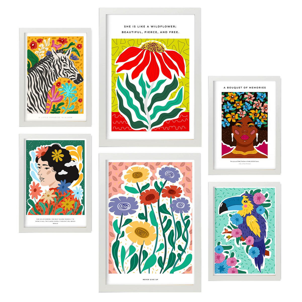 POSTER Set Mit 6 Paradise Zusammenfassung A3 & A4 Weißer Rahmen - Weiß, Papier (29/3cm) - Nacnic