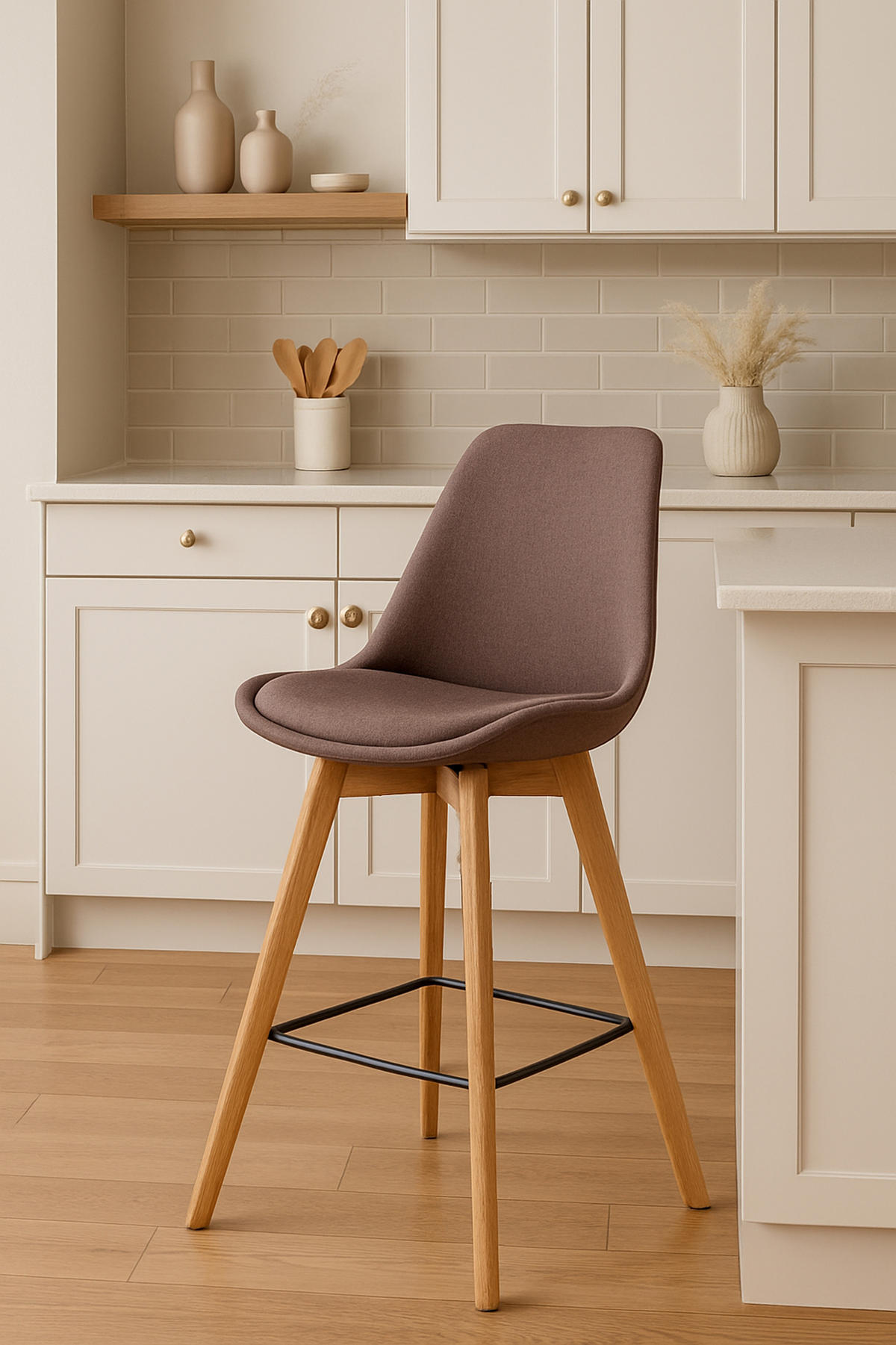 BARHOCKER 2er Set Meta Stoff natura braun - Braun, Holz/Textil (48/112/56cm) - TPFLiving