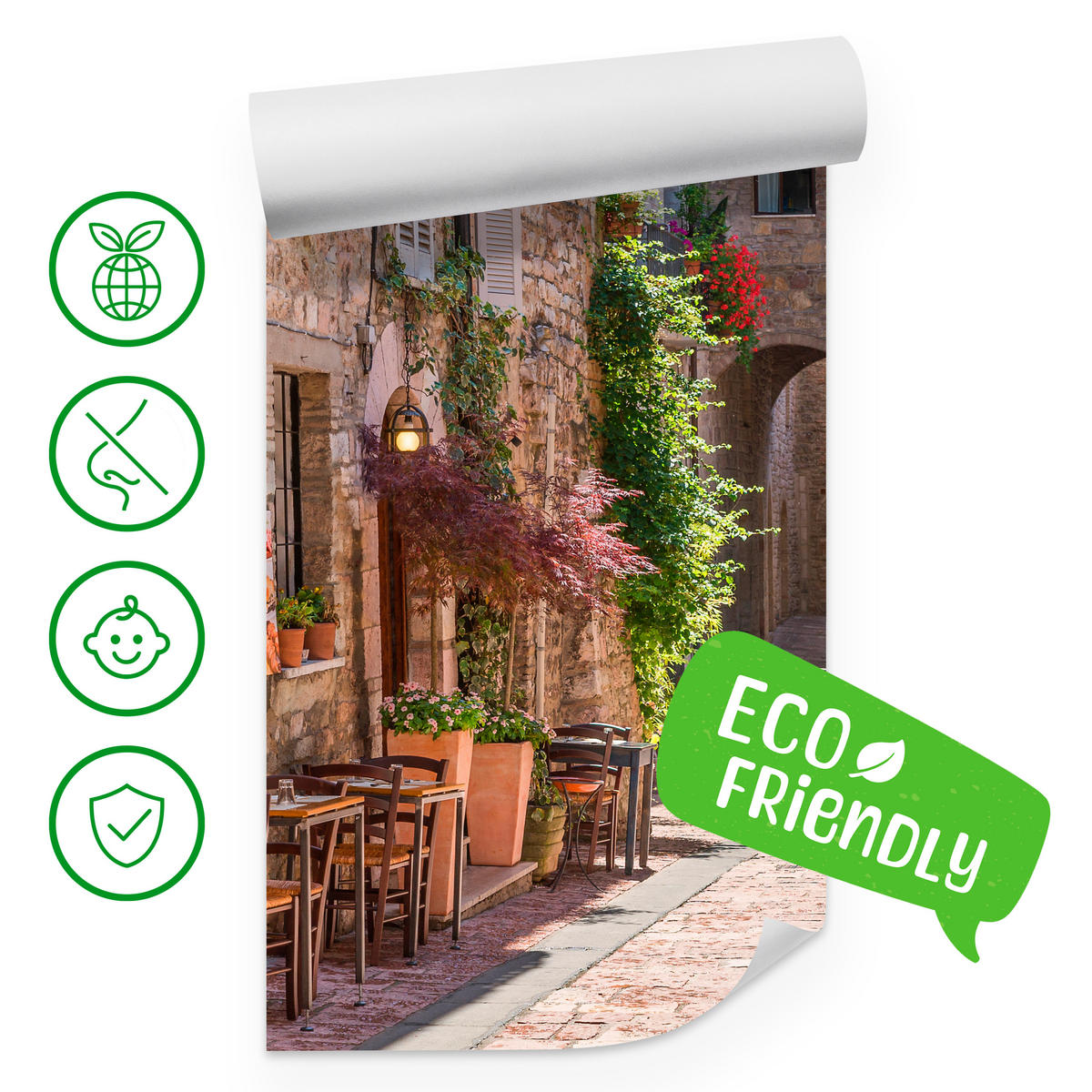 FOTOTAPETA Pre Obývaciu Izbu Talianska Kamenná Ulica S Reštauráciou Rustikálna 500 x 350 cm - oranžová/hnedá, papier (500/350cm) - Muralo