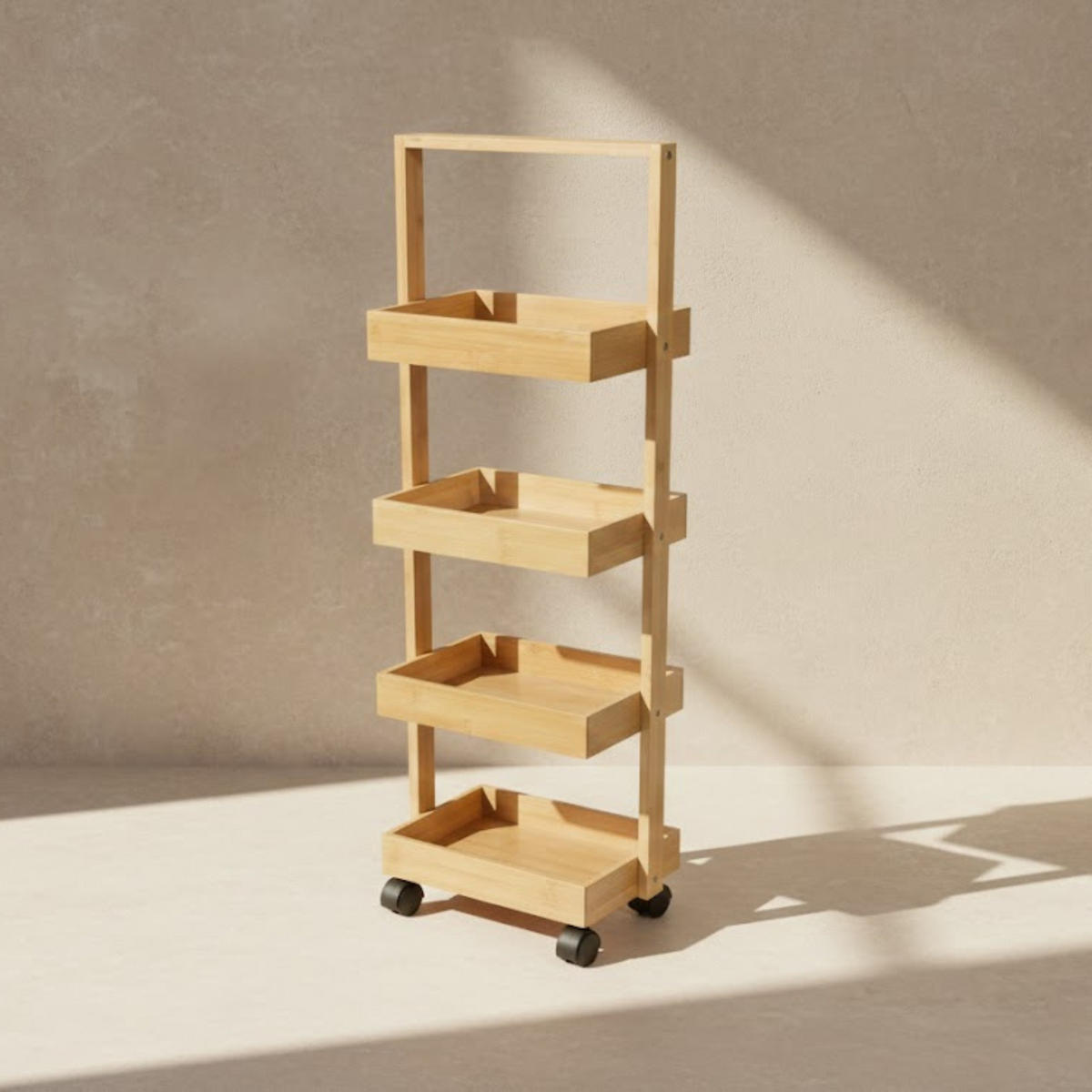 BAMBUSREGAL Vink 90 cm 4 Körbe - Beige, Naturmaterialien (16/90/28cm) - NUXIO